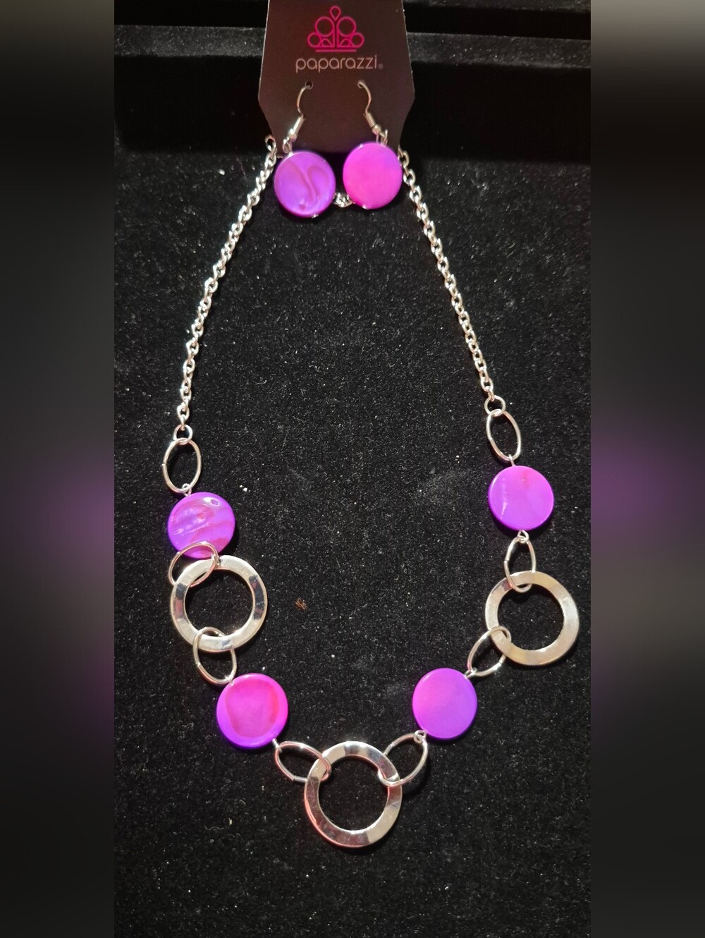 Paparazzi PURPLE Disc & Silver Ring Necklace Set - Picture 2 of 2